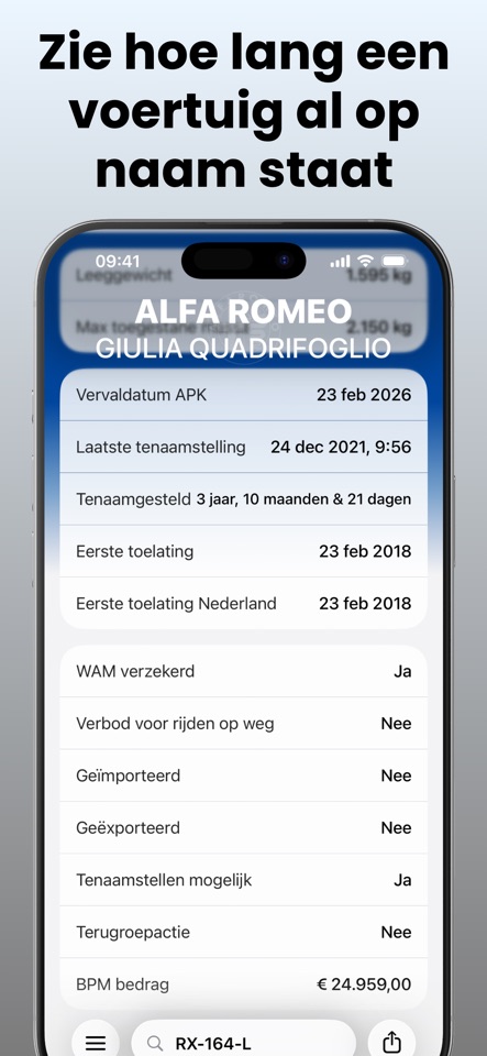 Kenteken informatie overzicht in Nummerbord